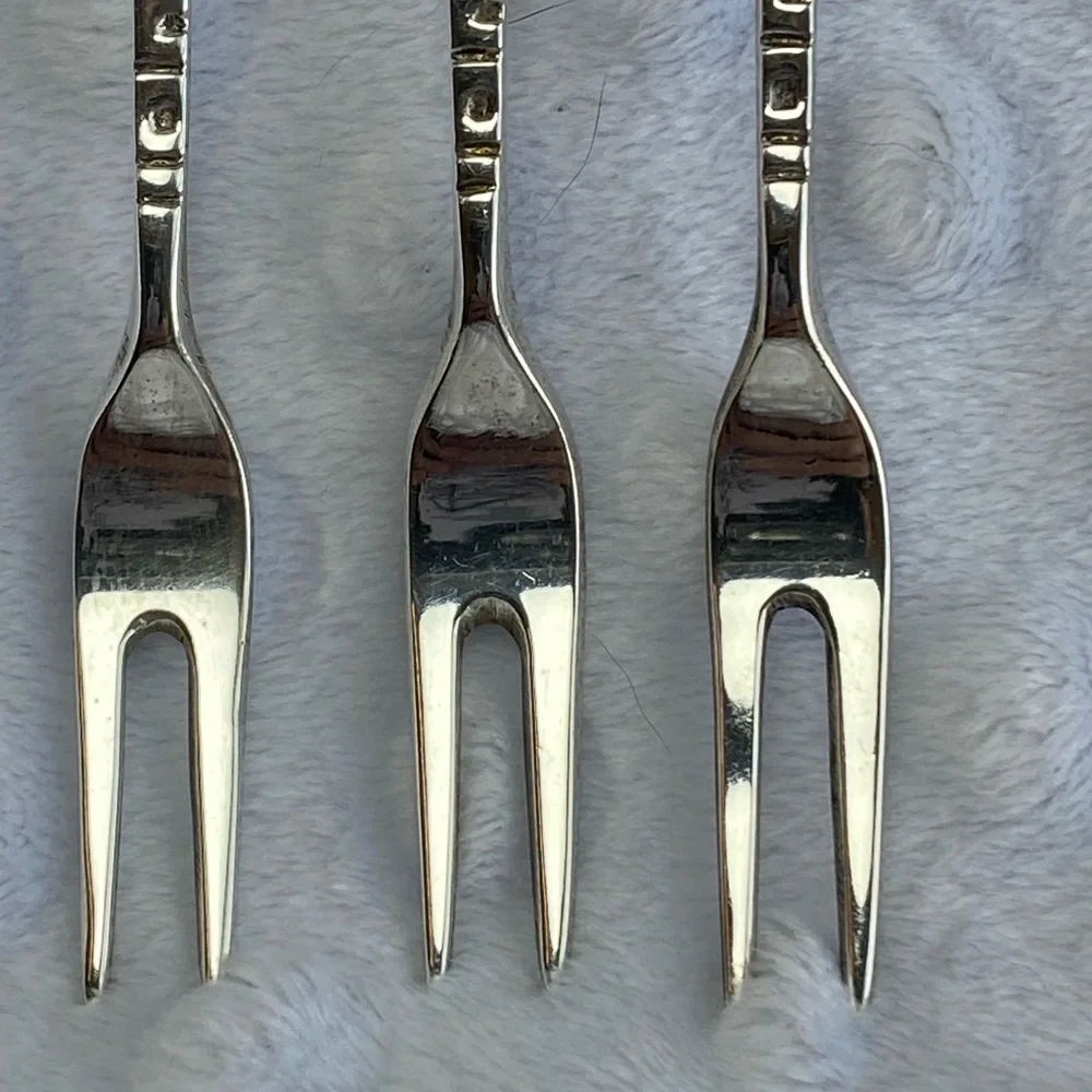 Vintage Hand Carved Jade and Sterling Silver Relish/Cocktail Forks